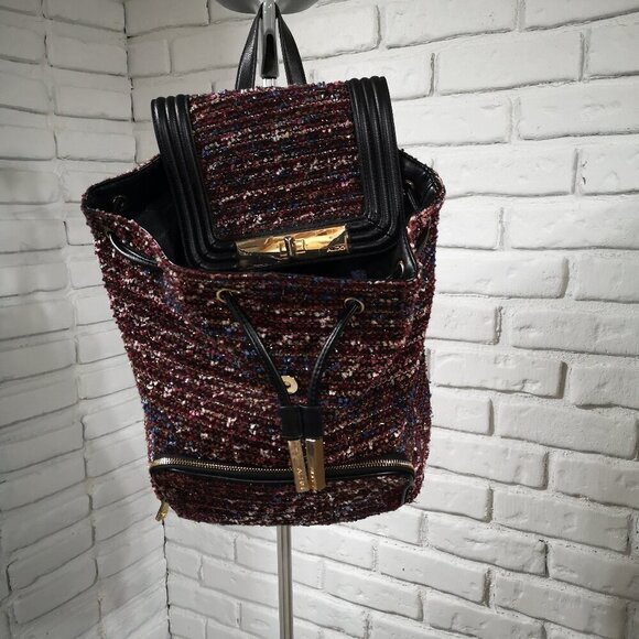 Aldo Adult Ladies Burgundy with Sparkly Yarn & Black Trim Snap Closure Backpack - Picture 6 of 16